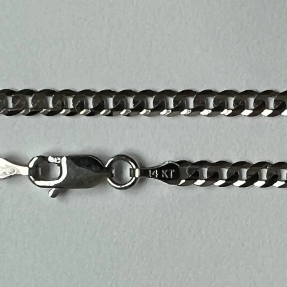 14k Solid White Gold Curb Concave Cuban Chain Bracelet | 3.0 mm |